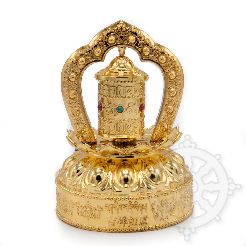 la rueda de oración eléctrica. Funciona con el mismo principio que cualquier rueda de oración, excepto que su rotación es mantenida por un motor. Este motor eléctrico está conectado a la red de distribución de electricidad para los grandes molinos fijos o alimentado por una batería o energía solar para los molinos portátiles.